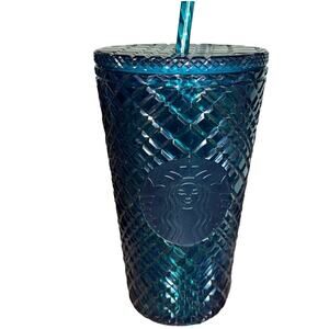 Starbucks New  2021 Holiday Tumbler Green Jeweled Grande with straw and lid 16oz
